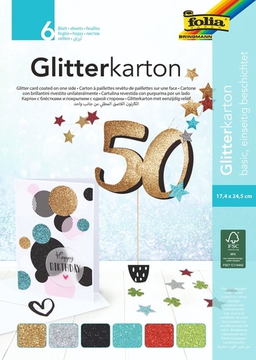 [1407628] Carton à paillettes Folia 174x245mm bloc 6 couleurs basiques