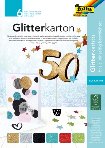 [1407628] Glitterkarton Folia 174x245mm 6 vel basis assorti