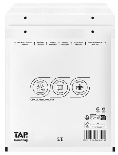 [1421557] Enveloppe à bulles TAP Comebag n°15 240x175mm blanc 100 pièces