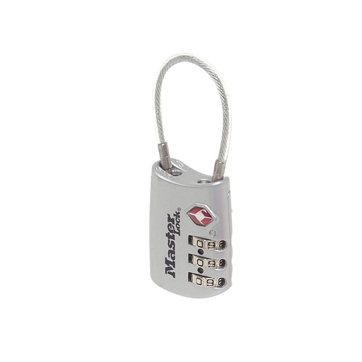 [1421591] Hangslot Masterlock 3-cijfer combinatie TSA met kabel assorti in willekeurige kleur 30mm