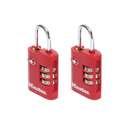 [1421594] Hangslot Masterlock 3-cijfer combi TSA set van 2 sloten assorti in willekeurige kleur 30mm 2 stuks