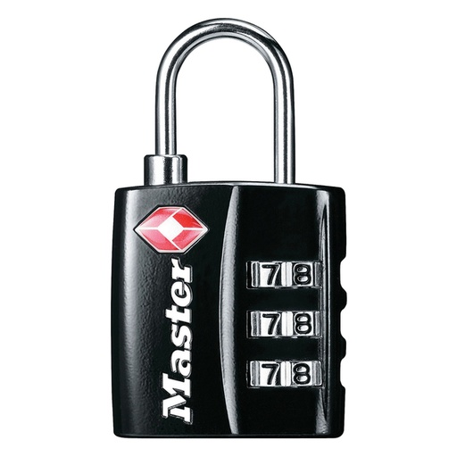 [1421596] Cadenas Masterlock combinaison 3 chiffres TSA noir 30mm