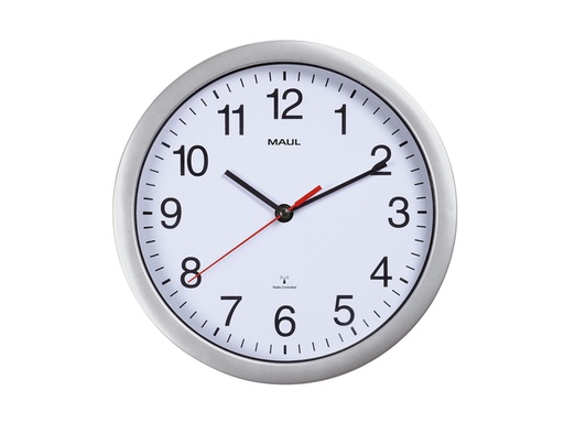 [1422760] Horloge murale MAULrun Radio-piloté Ø25x5cm plastique argent/blanc