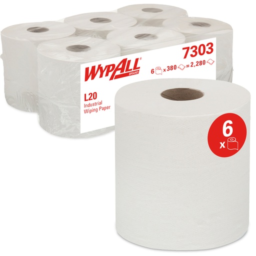 [1422842] Rouleau d''essuyage WypAll 7303 L20 2 épaisseurs 18,3cmx144m 6x 380 feuilles blanc