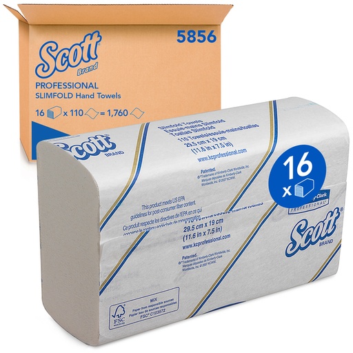 [1422853] Essuie-mains Scott Slimroll 5856 pli-M 1 ép 19x29,5cm 16x110 feuilles blanc