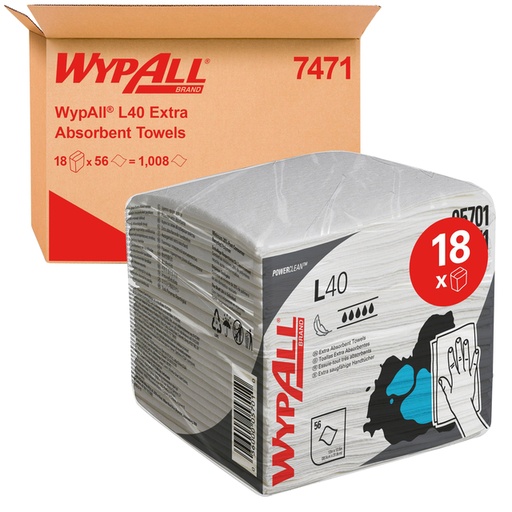 [1422920] Poetsdoek WypAll L40 1-laags 304x317mm 18x56stuks wit 7471