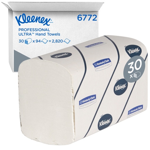 [1422922] Essuie-mains Kleenex 6772 Ultra pli-I 2 ép 21,5x41,5cm 30x94 feuilles blanc