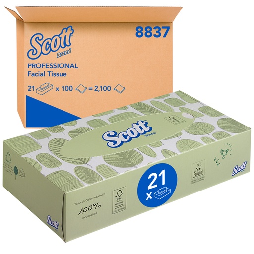 [1422925] Mouchoir papier KC Scott 8837 standard 2 épaisseurs 21x100 feuilles blanc