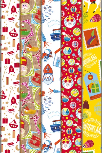 [1423059] Inpakpapier Haza Sint 46.5x250cm doos à 100 stuks assorti