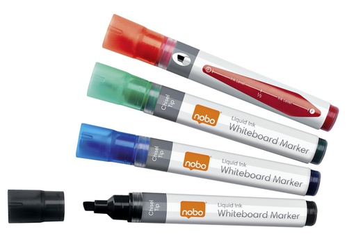 [1422787] Viltstift Nobo whiteboard Liquid ink schuin assorti 4mm 10stuks