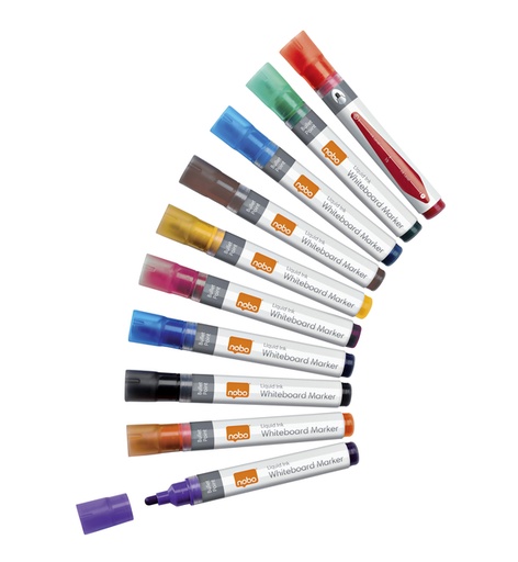 [1422793] Marqueur tableau blanc Nobo Liquid Ink ogive 3mm assorti 10 pièces