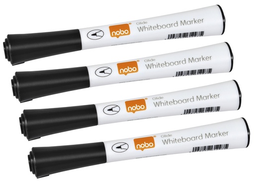 [1422795] Viltstift Nobo whiteboard Glide fijn zwart 1mm 4stuks