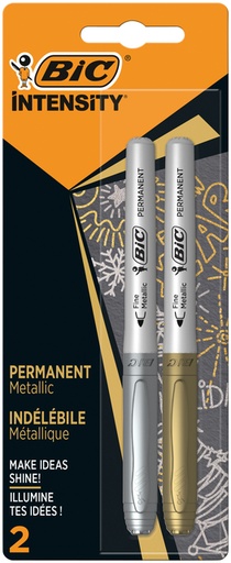 [1423161] Viltstift Bic Intensity rond perm F mtl zilver en goud blister à 2st