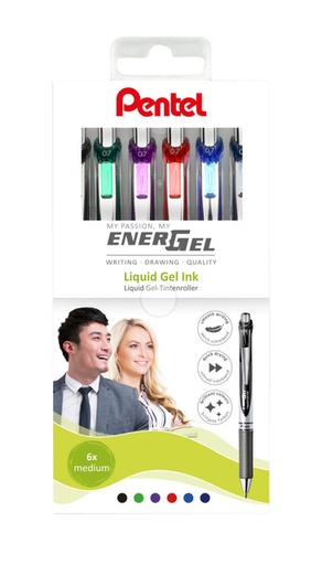 [1423182] Roller gel Pentel Energel BL77 Medium assorti étui 6 pièces