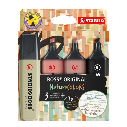 [1424472] Markeerstift STABILO Boss 70/4 nature colors etui à 4 stuks