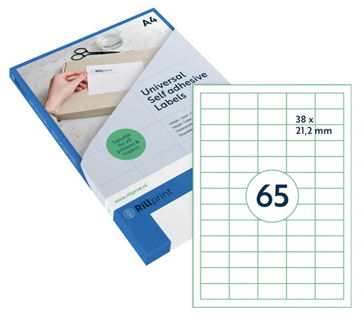 [1424682] Etiket Rillprint 38x21.2mm mat transparant 1625 stuks