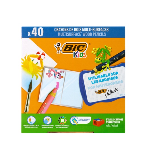 [1429680] Kleurpotloden Bickids Multi Surface + 2 puntenslijpers ass 10kl 40st