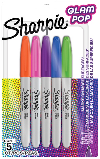 [1429814] Viltstift Sharpie Glampop fijn assorti blister à 5 stuks