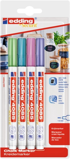 [1429834] Krijtstift edding 4085 by Securit rond 1-2mm mtl assorti blister à 4st