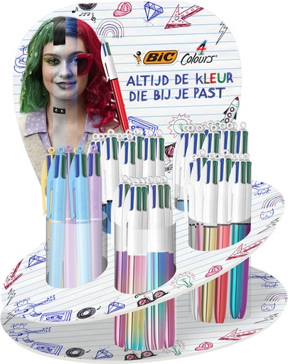 [1430118] Balpen Bic 4kleuren medium assorti display à 60 stuks