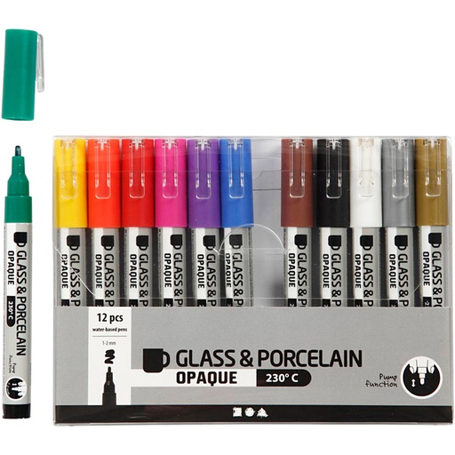 [1430194] Glas- & Porseleinstiften Creativ Company 1-2mm set à 12 kleuren