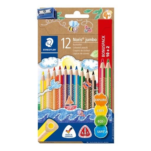 [1430307] Crayon de couleur Staedtler Noris jumbo set 10+2 couleurs gratuites