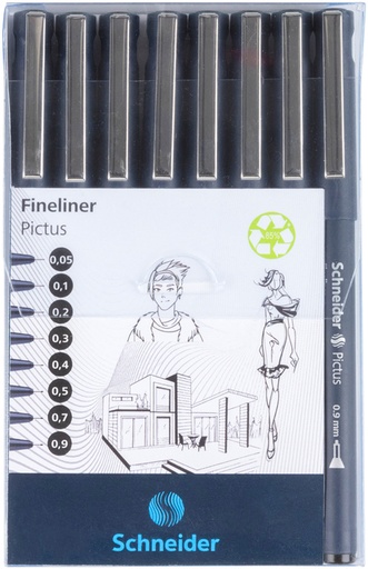 [1430345] Fineliner Schneider Pictus zwart etui à 8 stuks