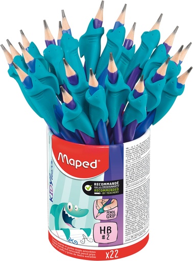 [1430639] Grafietpotlood Maped Kidy Learn met gum en vingerhulp pot à 22 stuks assorti