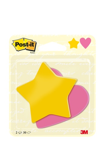 [1430793] Memoblok 3M Post-it 2030-SH Ster en Hart 2 stuks