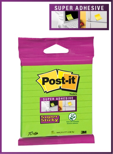 [1430797] Bloc-mémos 3M Post-it XL-LL Super Sticky 101x101mm ligné vert 70 feuilles