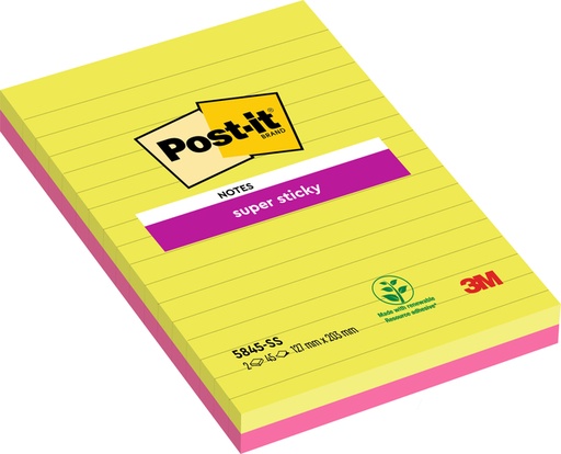 [1430801] Bloc-mémos 3M Post-it 5845 Super Sticky 127x203mm ligné assorti 90 feuilles