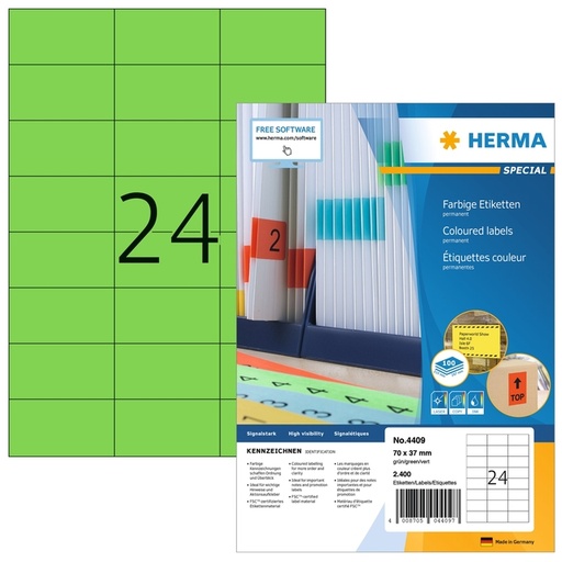 [1431153] Etiquette HERMA 4409 70x37mm vert 2400 pièces