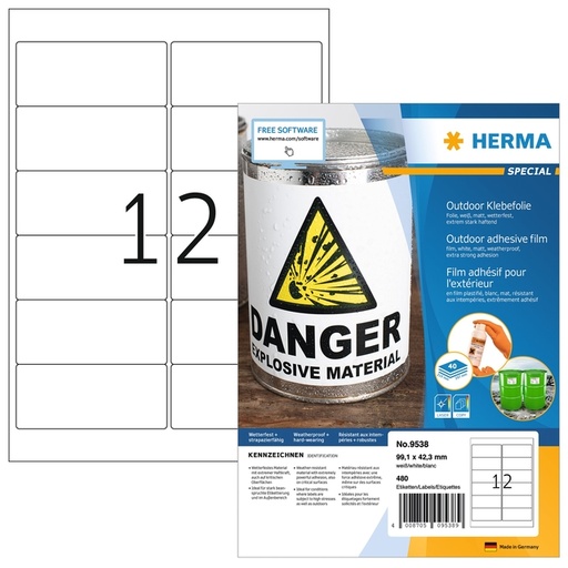 [1431154] Etiquette HERMA 9538 99,1x42,3 résistante intempéries blanc 480 étiquettes
