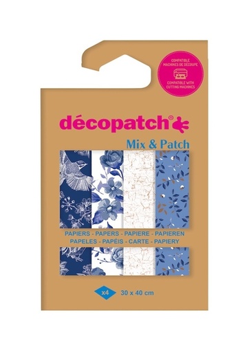 [1430831] Papier créa Décopatch 30x40cm set 4 feuilles thème Nuances de bleu