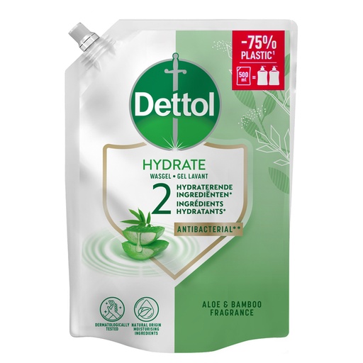 [1430868] Savon mains Dettol Hydrating Aloe Vera antibactérien 500ml recharge No-Touch