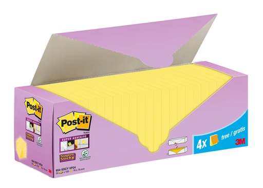 [1431171] Notes 3M Post-it 654-SSCY Super Sticky 76x76mm jaune lot promo