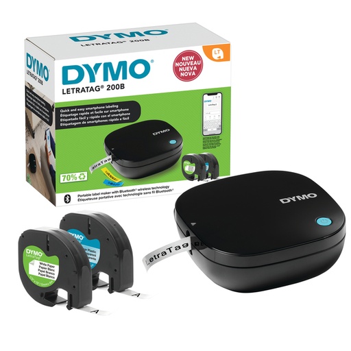 [1429816] Labelprinter Dymo LetraTag 200B draagbaar bluetooth 12mm zwart promopack