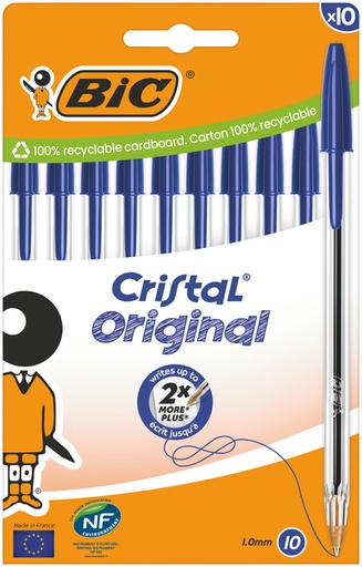 [1430312] Stylo bille BIC Cristal Medium bleu blister 10 pièces