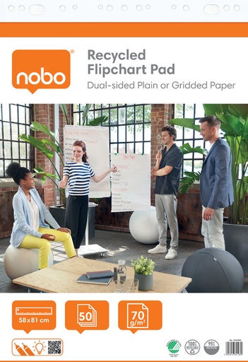 [1430157] Flipoverpapier Nobo Gerecycled 58x81cm dubbelzijdig rol 50 vel