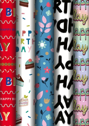 [1430899] Papier d'emballage Stewo Happy Birthday 200x70cm assorti