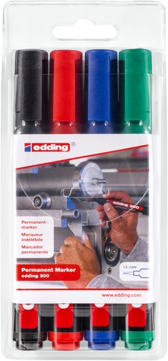 [1432902] Marqueur edding 300 ogive 1,5-3mm assorti blister 4 pièces