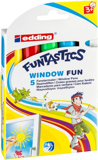 [1432914] Marqueur craie edding 16-5 Funtatics Window Fun assorti boîte 5 pièces