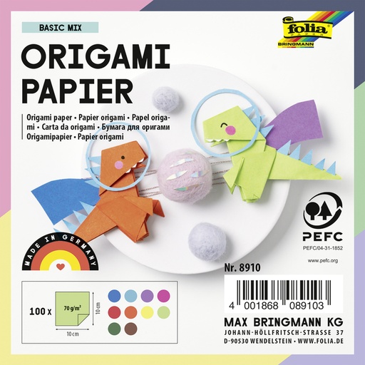 [1433047] Origami papier Folia 20x20cm transparant 42gr 500 vel in 10 kleuren