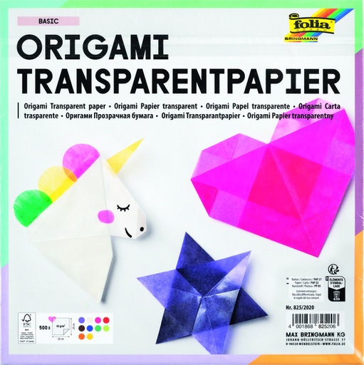 [1433047] Papier Origma Folia 20x20cm transparent 42g 500 feuilles 10 couleurs