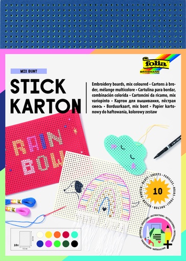 [1433055] Borduurkaarten Folia 17.5 x x24.5cm 300gr 10 vel assorti