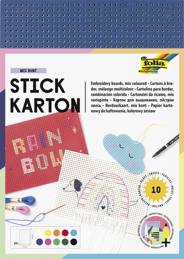 [1433055] Borduurkaarten Folia 17.5 x x24.5cm 300gr 10 vel assorti