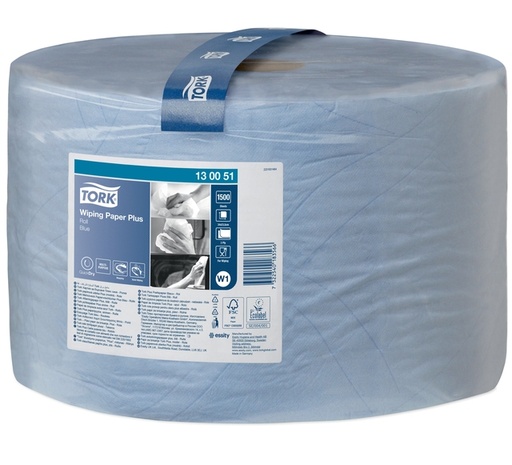 [1433237] Poetspapier Tork Wiping Plus W1 2-laags 1500 vel blauw 130051