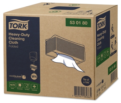 [1433244] Chiffon de nettoyage Tork Premium Heavy-Duty W4 530180 plié 1 épaisseur 4x 70 feuilles blanc