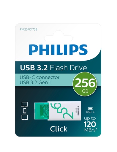 [1434099] Clé USB 3.2 Philips Click USB-C 256Go vert