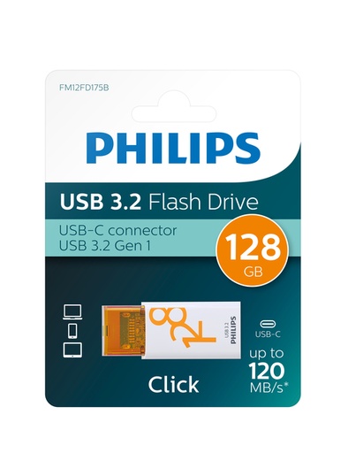 [1434102] Clé USB Philips Click USB-C 128Go Sunrise Orange